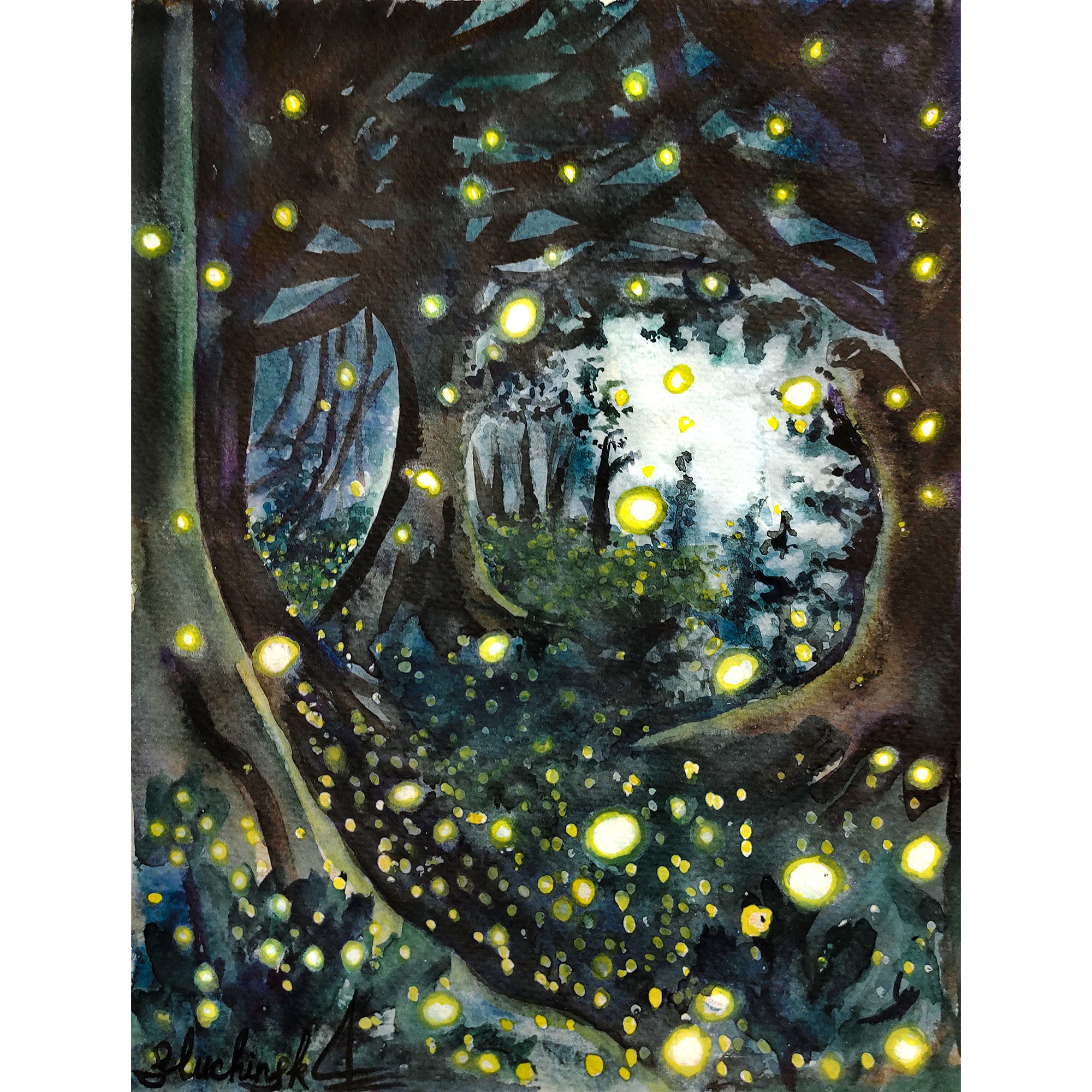 Night Forest Painting Digital Print Fantasy Artwork Nature Wall Art | eBay