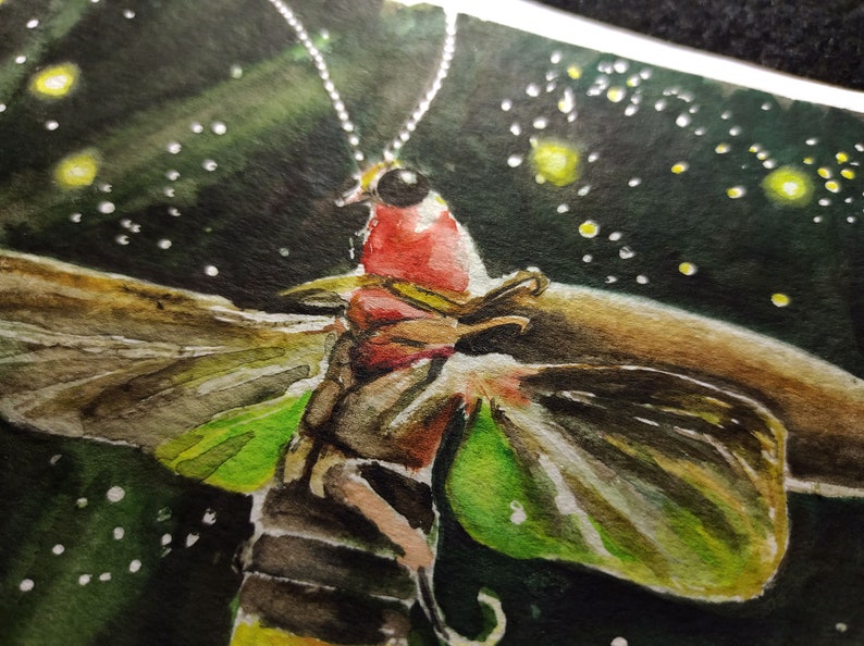 Firefly Painting Light Watercolor Original Art Nature Artwork Animal Wall Art by AlinaArtsGallery image 8