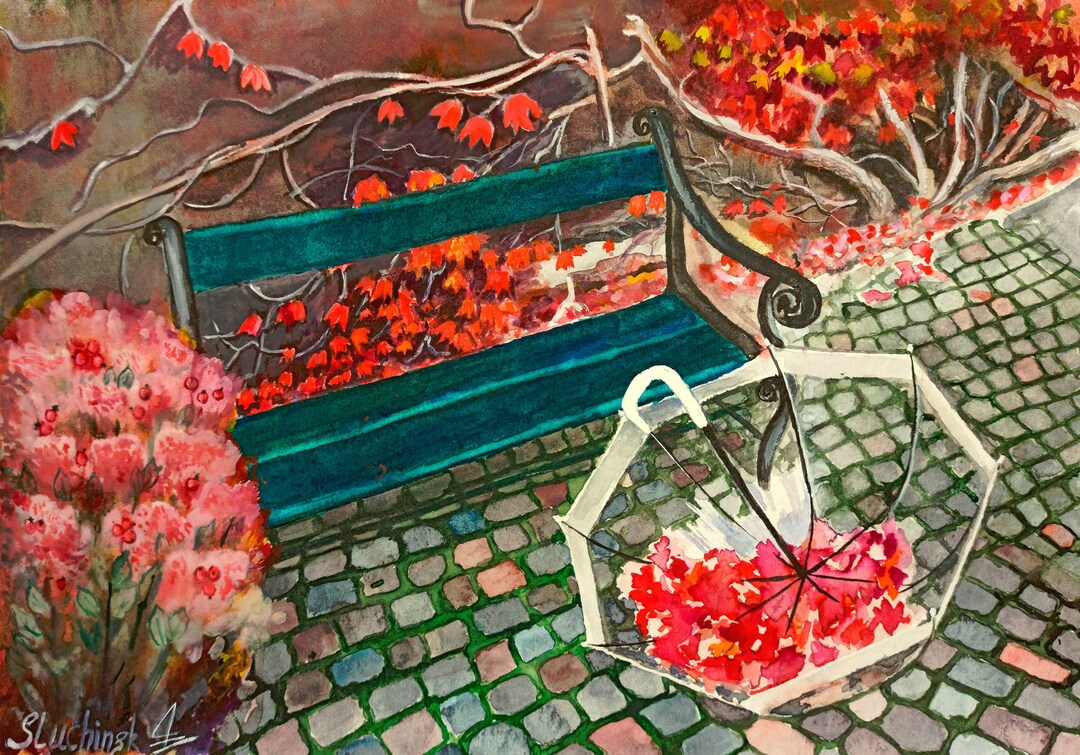 Umbrella Wall Art Autumn Watercolor Original Art Vibrant Etsy