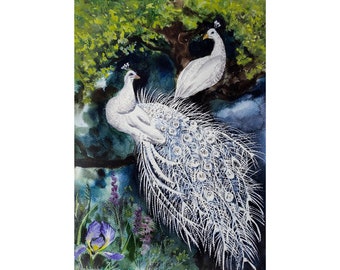 Peacock Painting Vibrant Watercolor Original Art Lovers Artwork Bird Wall Art by AlinaArtsGallery