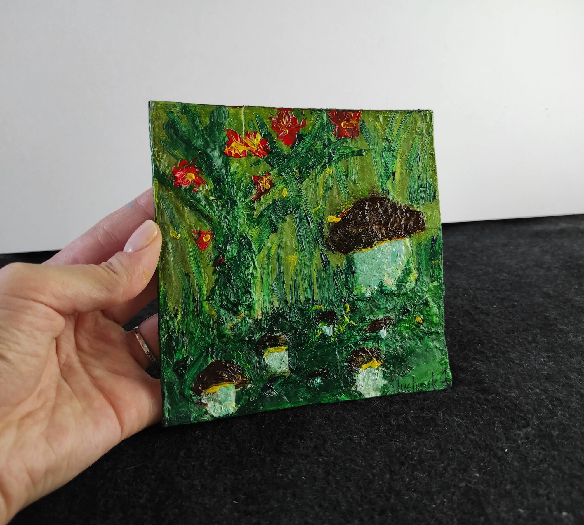 Mushroom Painting Original Art Flower Painting Textured | Etsy