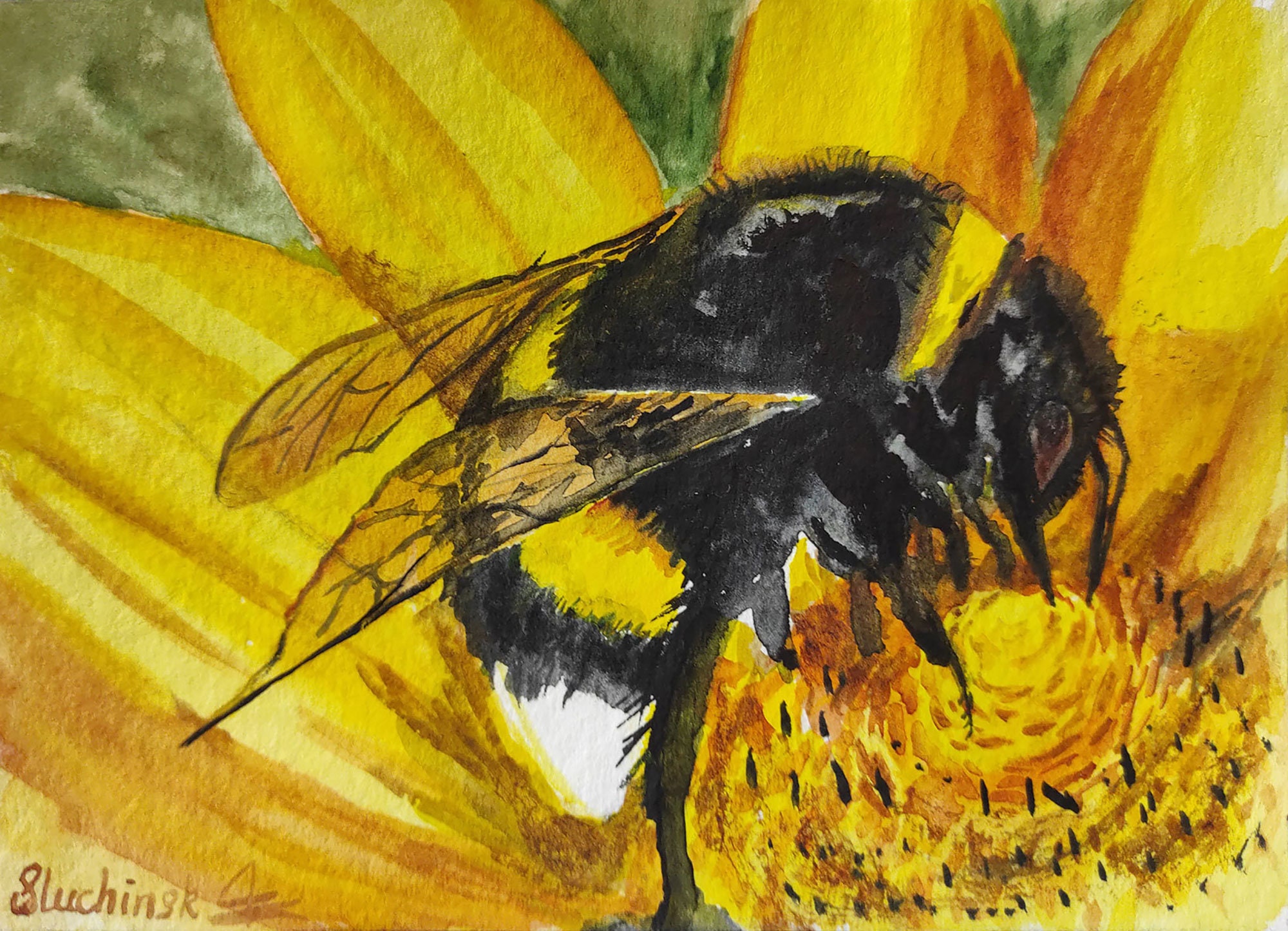 How to Paint a Bumblebee in Gouache on Black Watercolor Paper