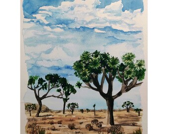 Joshua Tree Painting Watercolor Original Art Southwest Painting Desert Landscape Nature Wall Art by AlinaArtsGallery