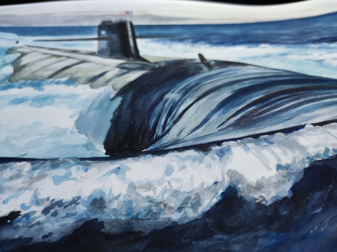 Submarine Painting Watercolor Original Art US Navy Painting Etsy