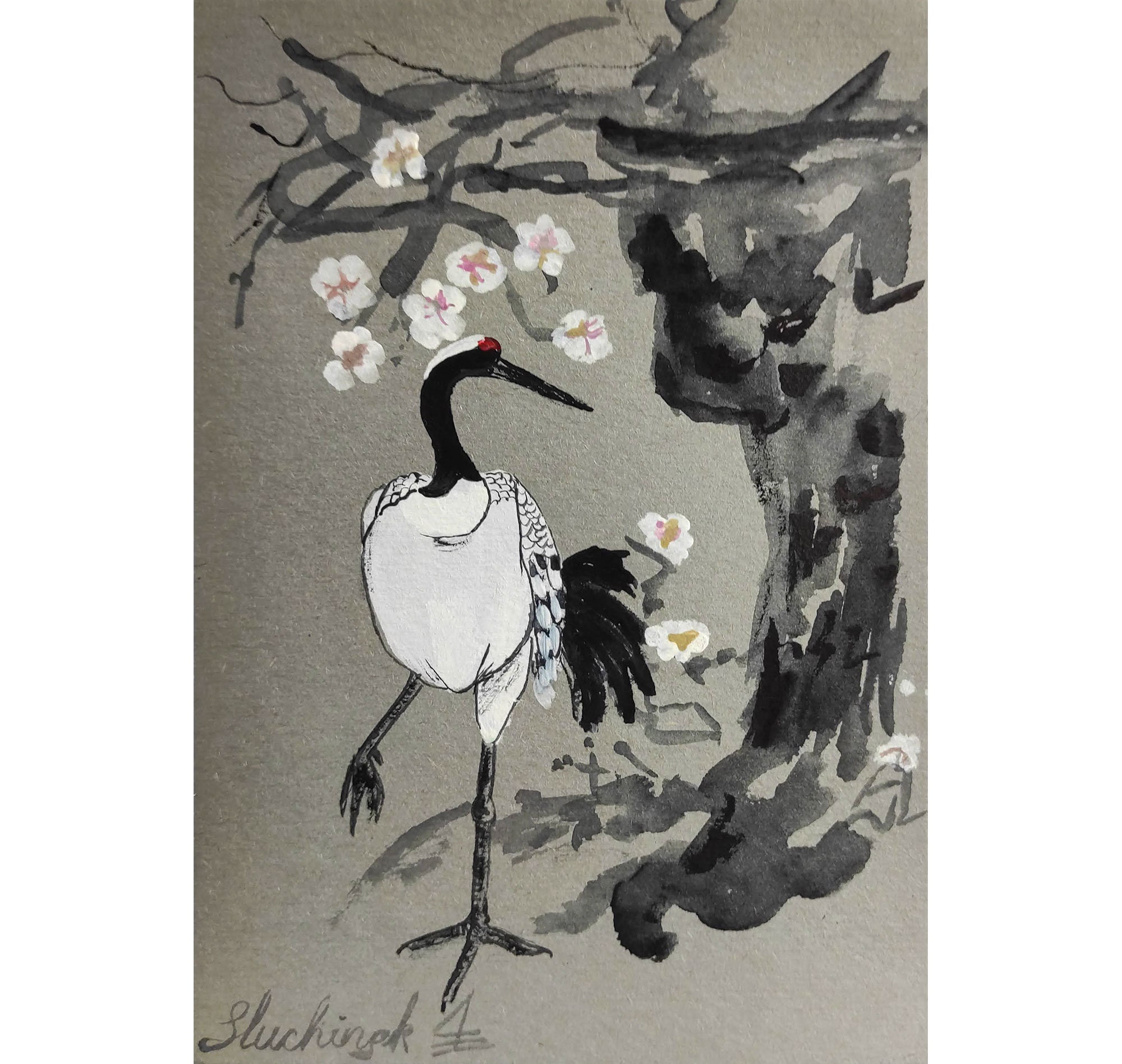 Crane Painting Watercolor Original Art Japan Painting Sacura Etsy