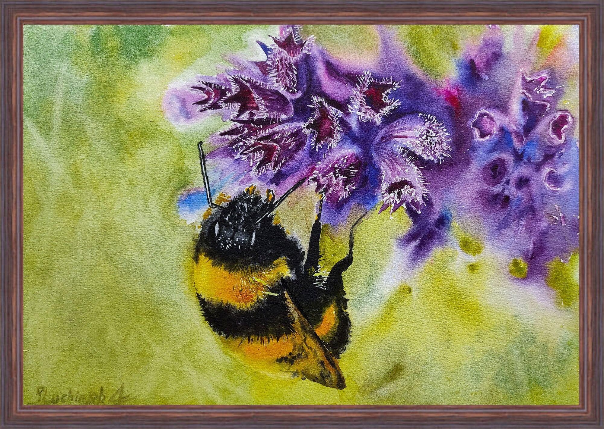 Bumble Bee Painting Nature Watercolor Original Art Insect Artwork ...
