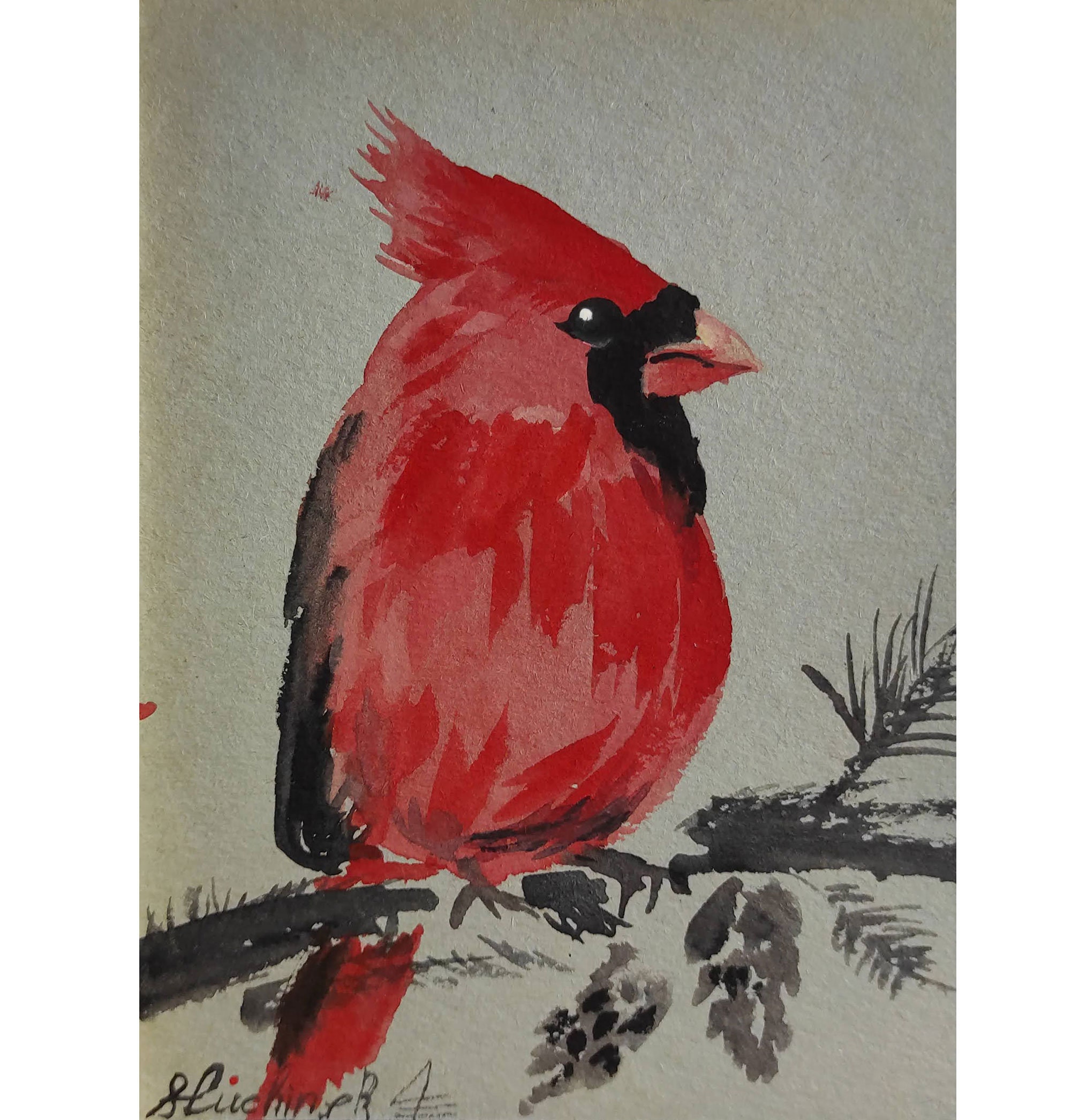 Peinture cardinale ACEO aquarelle art original oiseau art mural animal - Photo 1 sur 12