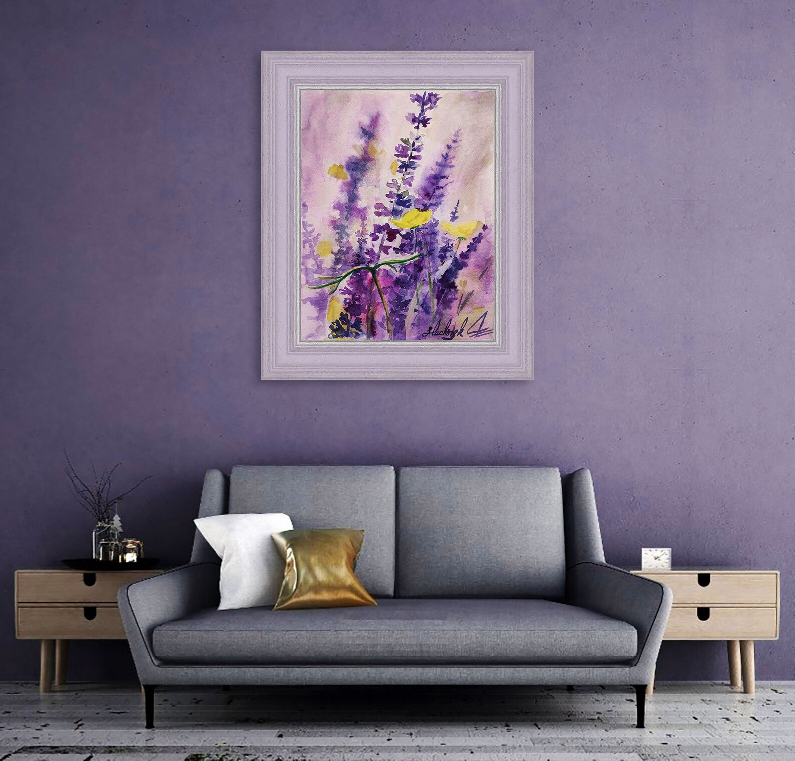 Lavender Wall Art Watercolor Original Art Botanical Wall Art | Etsy