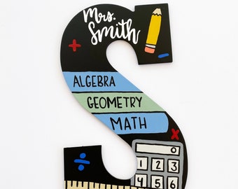 Hand-Painted Math Teacher Wood Letter Sign, Algebra Teacher Classroom Decor