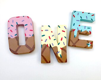 Hand-Painted Ice Cream Wood Letters, Summer Party Decor