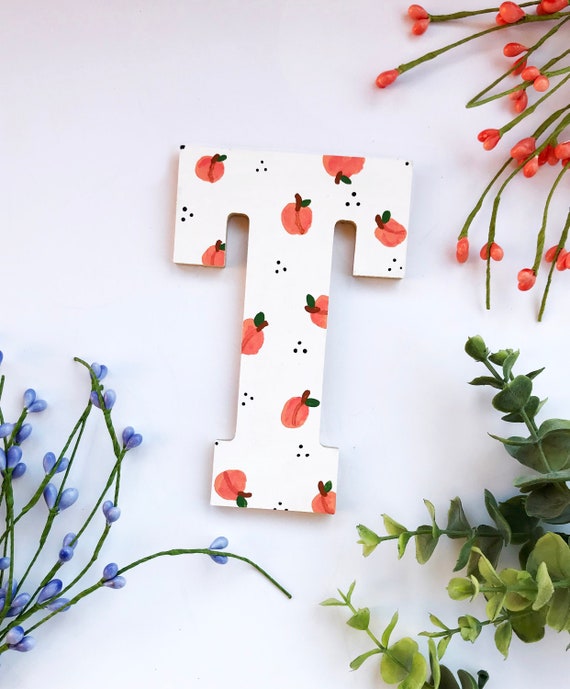 Hand-Painted Peach Wood Letter,  Twotti Frutti Birthday Decor
