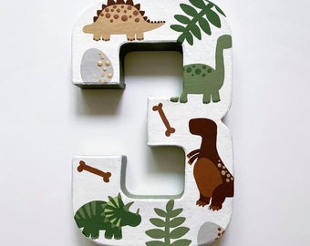 Handpainted Dinosaur Number, Paper Mache Photo Prop, Jurassic Birthday Party Decor