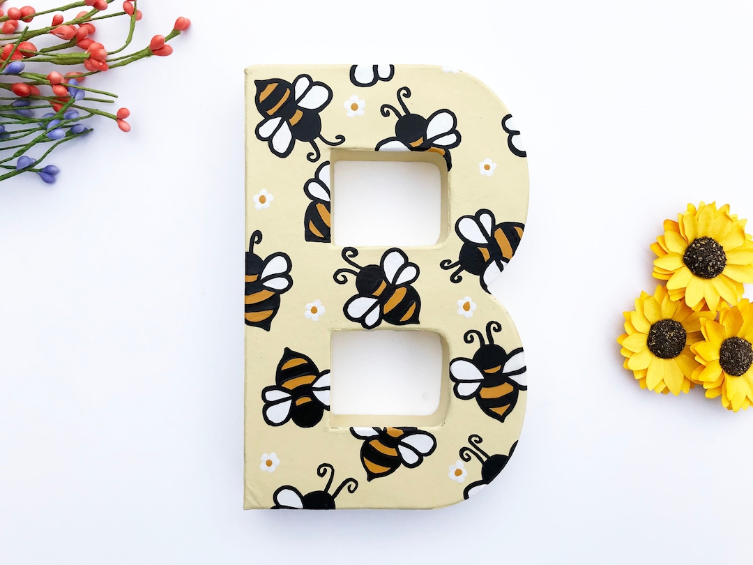 Hand-painted Bumble Bee Wood Letter, Spring Flower Decor - Etsy