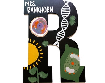 Hand-Painted Biology Teacher Wood Letter, Science Classroom Decor