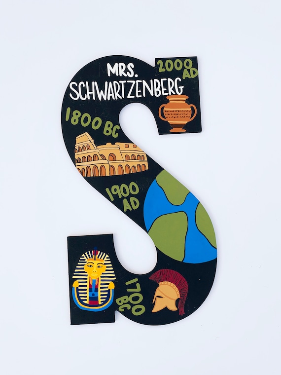 Hand-Painted World History Teacher Letter Sign, Custom Social Studdies Name Tag