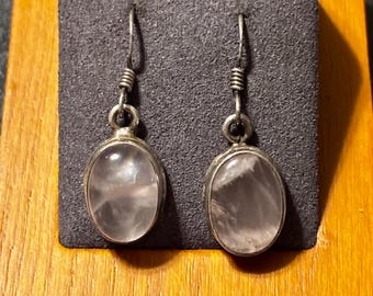 Pendientes colgantes de plata de ley con cuarzo rosa vintage