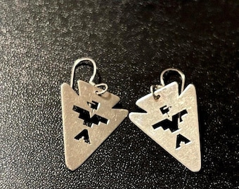 Pendientes de plata Thunderbird Arrow, firmados por RLG Artisian Earrings, joyería del suroeste