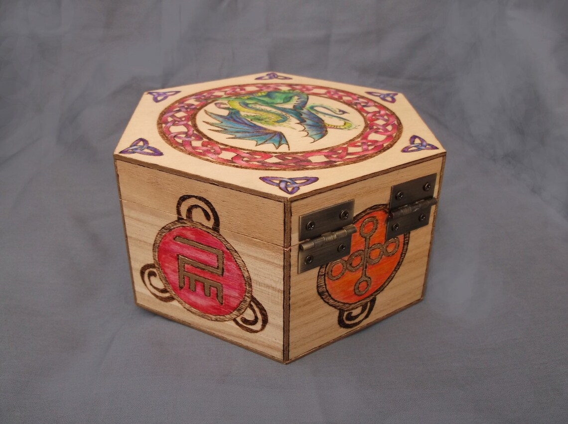 Woodburned and Handpainted Wood Dragon Box/keepsake Box/treasure Box