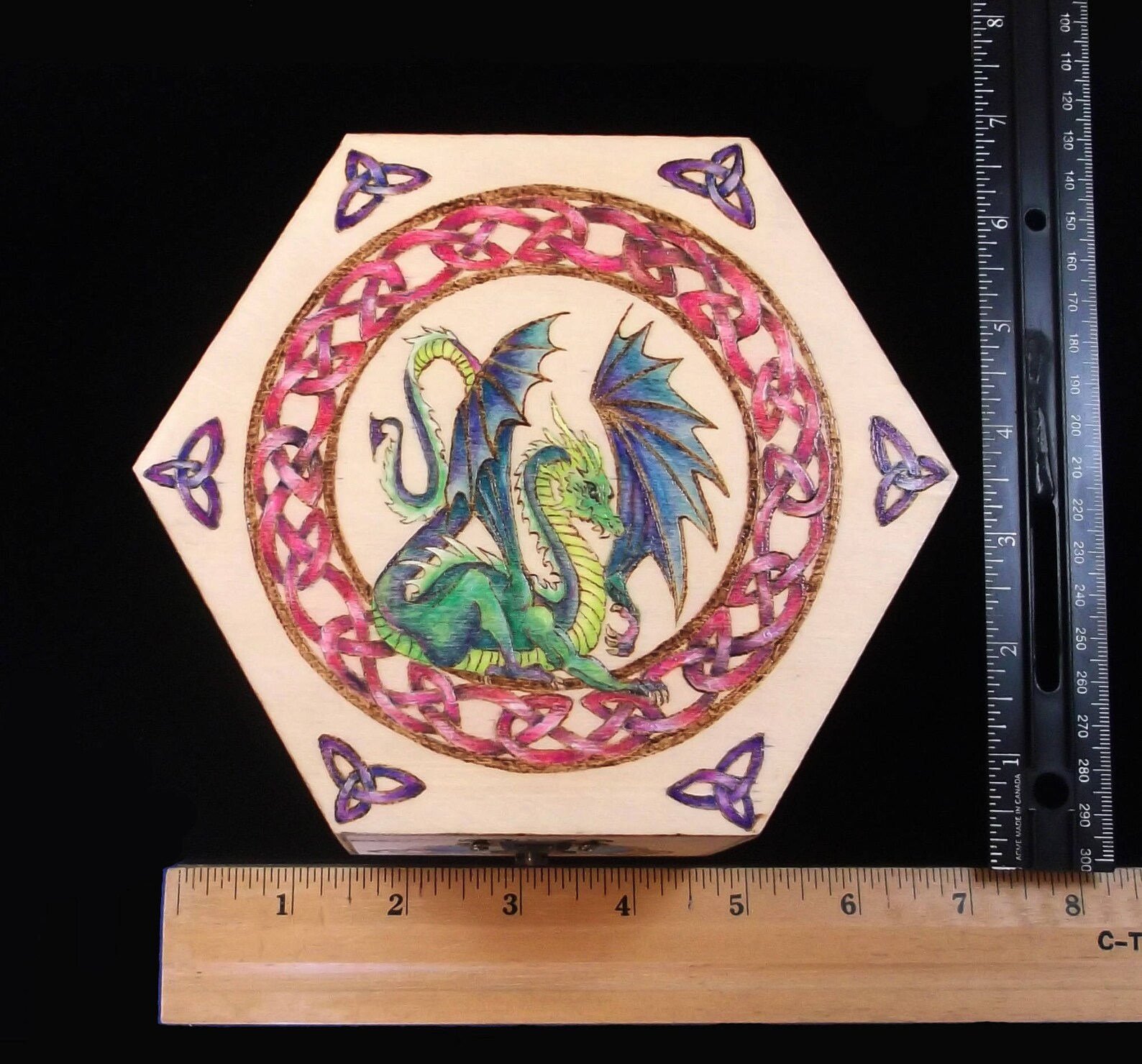Woodburned and Handpainted Wood Dragon Box/keepsake Box/treasure Box