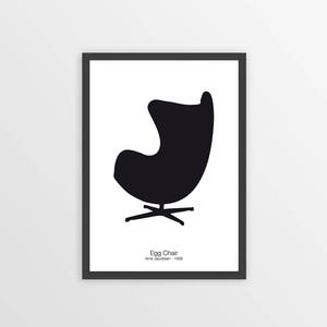 EGG CHAIR PRINT, Chair Print, Mid Century Print, Egg Chair Poster, Minimalist Wall Art, Black and White, Design Icon, Retro Print