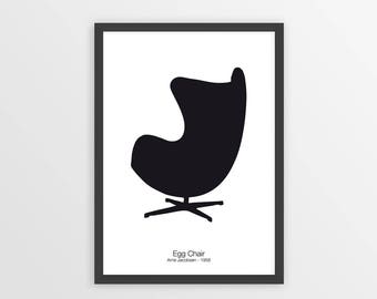 Egg Chair Print, Mid-Century Modern Poster, Minimalist Art (Digital Download)