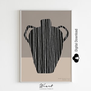 Impresión de jarrón abstracto para descargar al instante, impresión descargable de jarrón negro, descarga digital de naturaleza muerta abstracta, arte wabi sabi, arte escandinavo