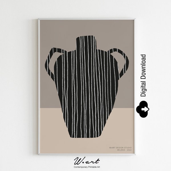 Abstrakte Vase Druck sofortiger Download, schwarze Vase herunterladbarer Druck, abstraktes Stillleben digitaler Download, Wabi Sabi Kunst, skandinavische Kunst