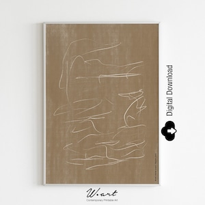 May include: A digital download of a printable art print featuring a minimalist abstract design with white lines on a brown background. The text "W.art Contemporary Printable Art" is at the bottom of the print.