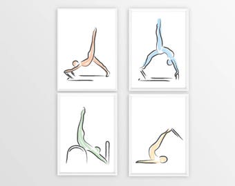 Pilates Pose Art Print Set, Minimalist Line Art (Digital Download)