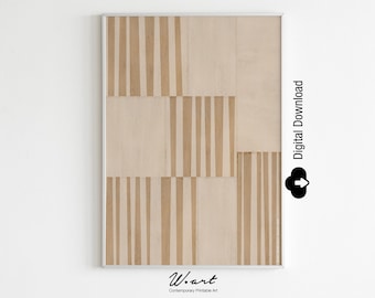 Minimalist Art Print, Beige Tone Stripe Pattern, Contemporary Neutral Wall Art, Digital Download