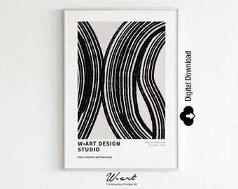 Impressão de arte abstrata minimalista: linhas pretas modernas (download digital)