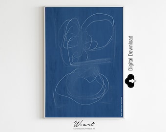 Indigo Whisper: Impresión digital abstracta: descarga instantánea, arte minimalista moderno