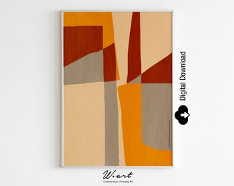 Mid Century Modern Abstract Art - Geometric Minimalist Print | Digital Download | Boho Color Block Art | Large Printable Wall Art