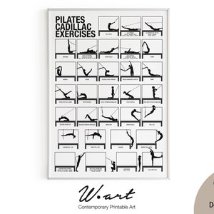 Tabla de ejercicios de pilates CADILLAC para descargar en formato digital, decoración de estudio de pilates, regalo para entusiastas del pilates, póster imprimible de entrenamiento de pilates