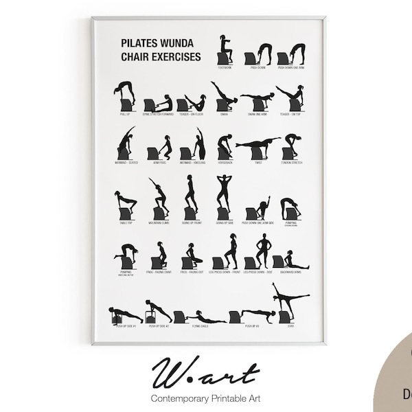 PILATES WUNDA CHAIR Exercises Chart Digital Download, Pilates Studio Decor, Gift For Pilates Enthusiasts, Pilates Workout Printable Poster