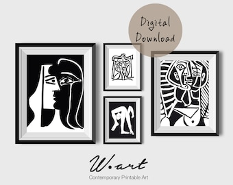 Cubism Print Set: Black & White Abstract Art (Downloadable Print)
