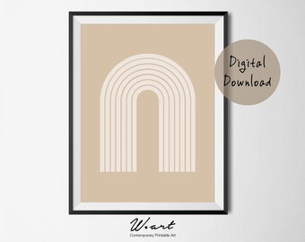 Mid Century Modern Print, Abstract Geometric Rainbow, Pastel Wall Art (Digital Download)