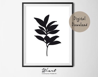 Black And White Botanical Print, Botanical Leaf Print, Botanical Printable, Matisse Print, Minimalist Poster,  Line Art, Downloadable Print