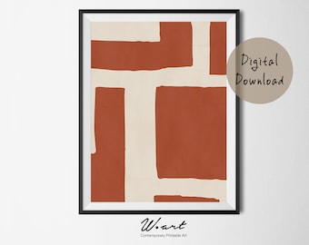 Mid Century Abstract Art Print, Terracotta Geometric Design (Digital Download)
