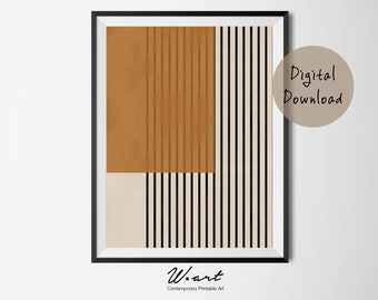Burnt Orange Mid Century Modern Art Print, Abstract Geometric Wall Decor (Instant Download)