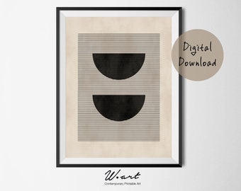Mid Century Modern Black And White Geometric Abstract Art, Woodblock Print, Hygge, Neutral Color Print, Block Print, Mid Century Printable