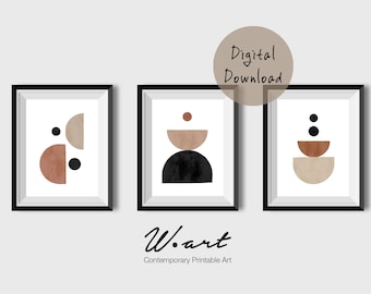 Minimalist Geometric Print Set, Geometric Mid Century Art, Scandinavian Geometric Art, Printable Art, Terracotta Color, Burnt Orange Color