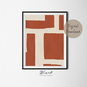 Druckbare Kunst Abstrakt, Mid Century herunterladbare Kunst, Geometrisches Design, Terrakotta Druck, Skandinavisch Minimal, Gebrannte Orange Abstrakt