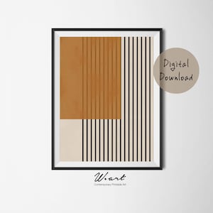 Mid Century Painting, Mid Century Modern Extra Large Wall Art, Mid Century Wall Art, Burnt Orange Block Print Art, Instant Download