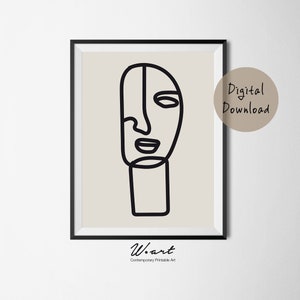 One Line Drawing, Line Art Print, Abstract Line Art, Abstract Face Drawing, Mid Century Art, Downloadable Print, Abstract Fine Art Printable