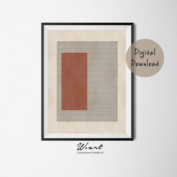 Burnt Orange Mid Century Modern Graphic Print, Scandinavian Geometric Art, Geometric Mid Century, Minimal Scandinavian Art, Printable Art