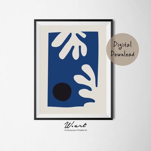 Blue Abstract Matisse Print - Mid Century Modern Art Printable, Downloadable Minimalist Fine Art Illustration