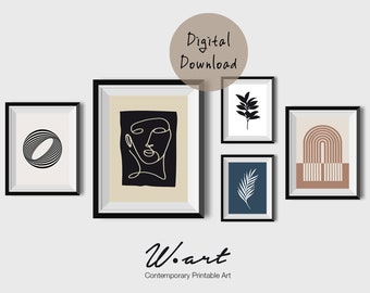 Mid Century Modern Gallery Wall Art Set: One Line Art Prints (Digital Download)