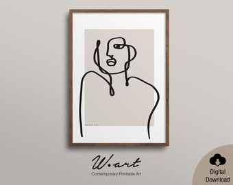Abstract Female Line Art Print, Minimalist Drawing (Digital Download)