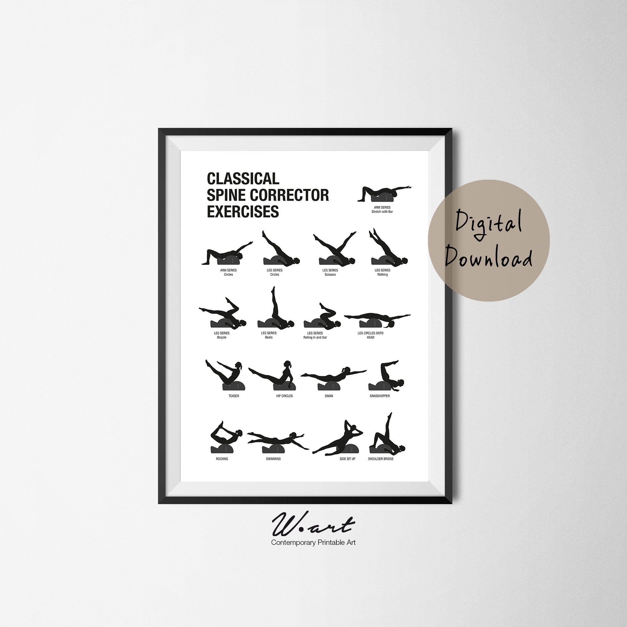 PILATES SPINE CORRECTOR Exercises Chart Digital Download, Pilates, printable wall pilates chart